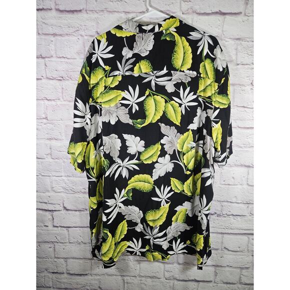 GEORGE 90s Green Black Hibiscus Hawaiian Floral Button Down Men's Shirt 2XL - Picture 4 of 6